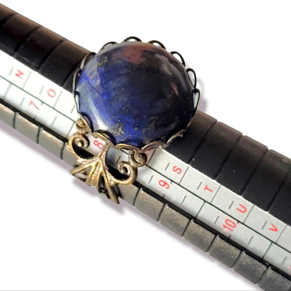 Genuine Lapis Lazuli Semi Precious Natural Stone French Copper Filigree Ring - Picture 5 of 8